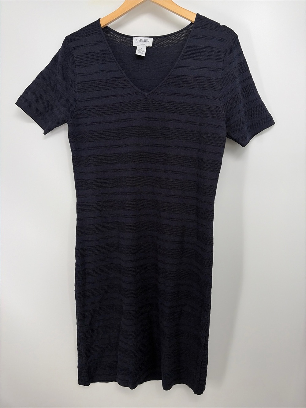 Carmen Marc Valvo Sz Large 12/14 Dark Navy Blue Knit Dress